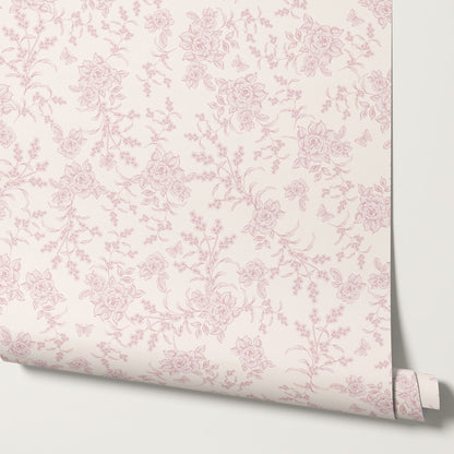 Esmeralda Rose Toile Pink Wallpaper