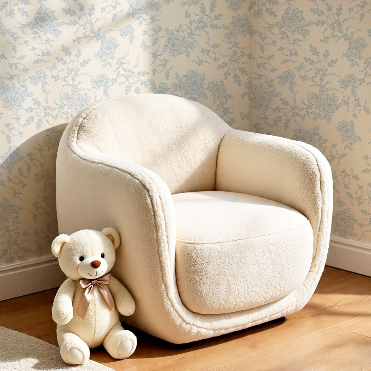 Esmeralda Rose Toile Cream Blue Wallpaper