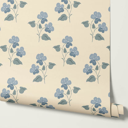 Estefania Pansy Love Butter French Blue Wallpaper