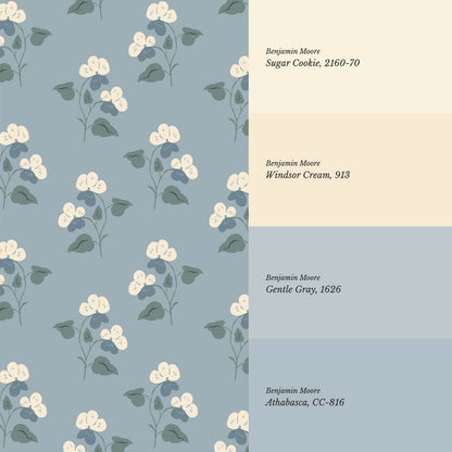 Estefania Pansy Love Duck Egg Cream Wallpaper