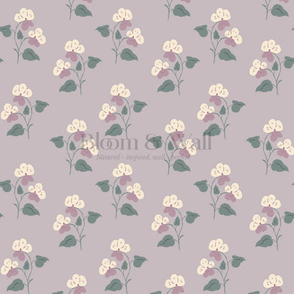 Estefania Pansy Love Lilac Cream Wallpaper