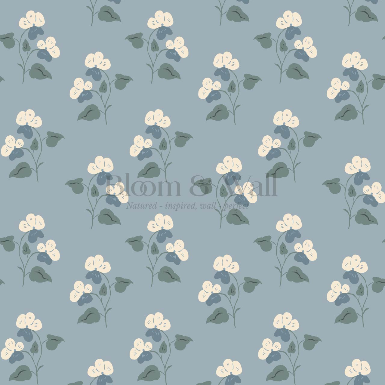 Estefania Pansy Love Duck Egg Cream Wallpaper