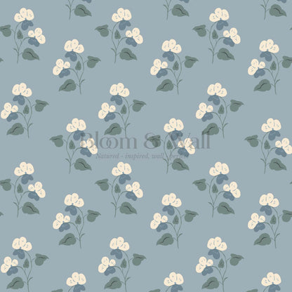 Estefania Pansy Love Duck Egg Cream Wallpaper