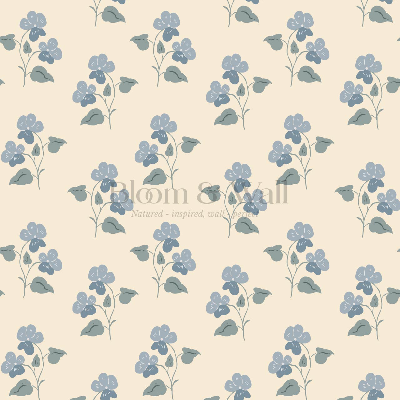 Estefania Pansy Love Butter French Blue Wallpaper