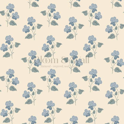 Estefania Pansy Love Butter French Blue Wallpaper