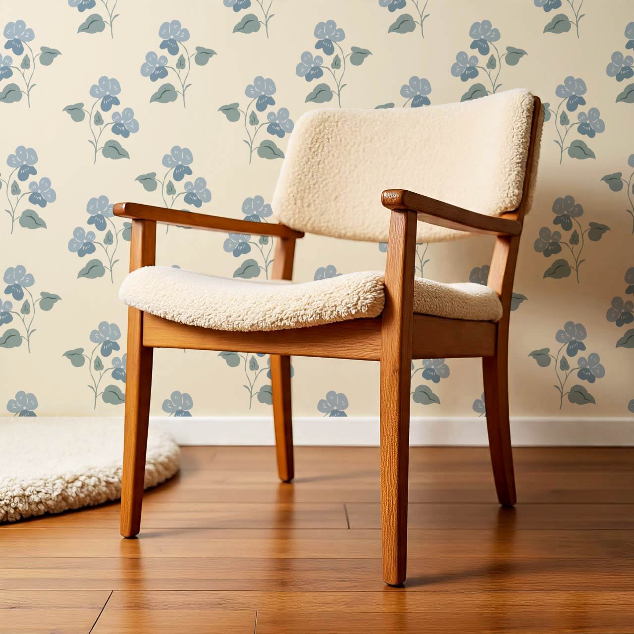 Estefania Pansy Love Butter French Blue Wallpaper