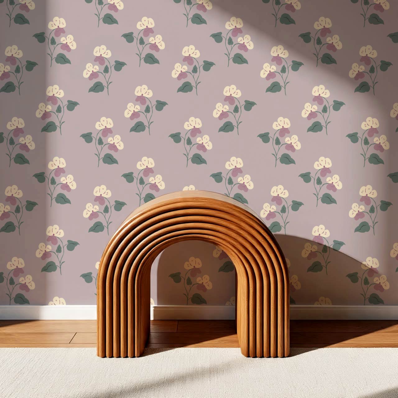 Estefania Pansy Love Lilac Cream Wallpaper