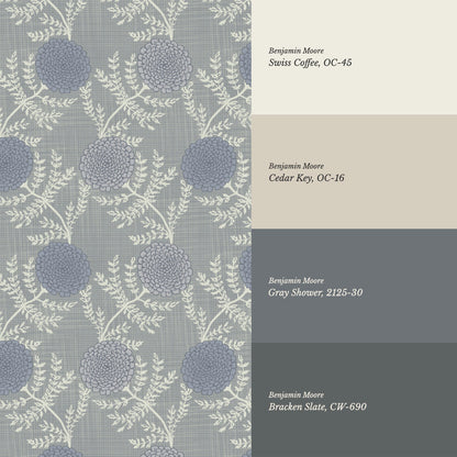 Esther Chambray Dahlia Slate Wallpaper