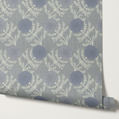 Esther Chambray Dahlia Slate Wallpaper