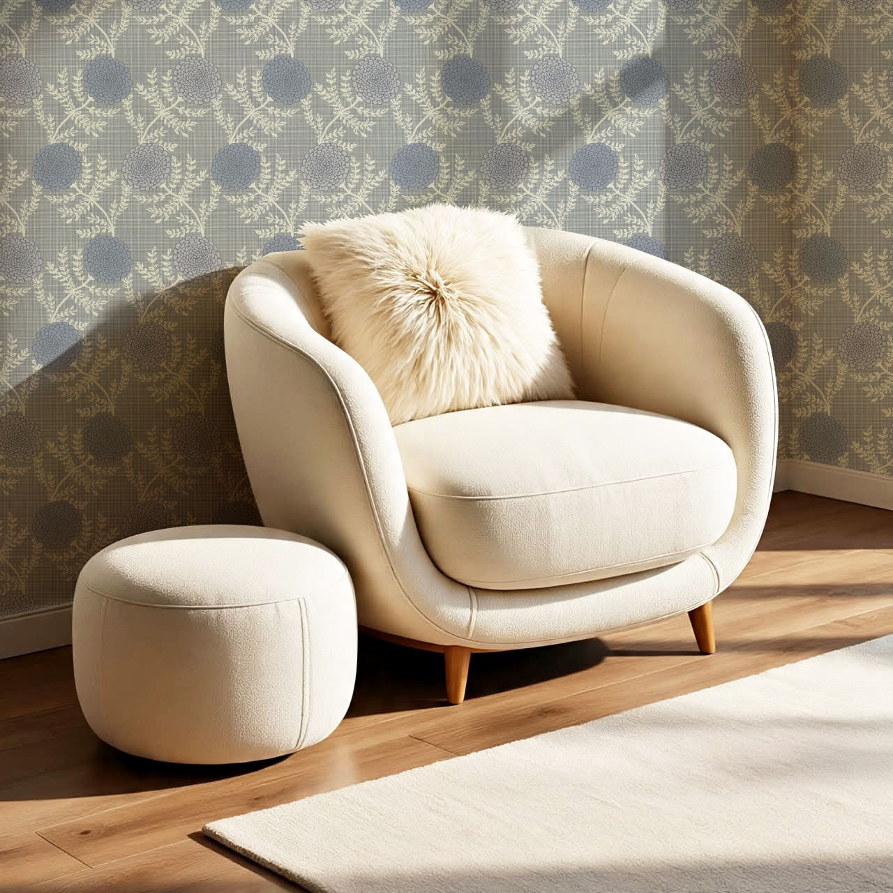 Esther Chambray Dahlia Slate Wallpaper