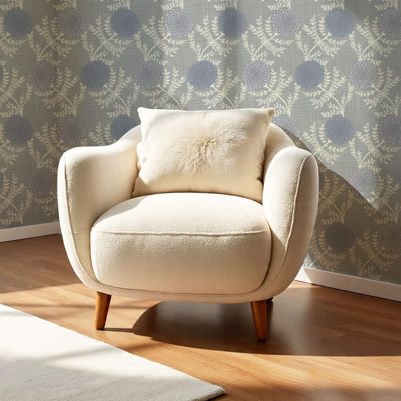 Esther Chambray Dahlia Slate Wallpaper
