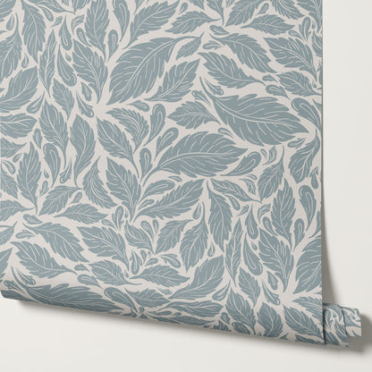 Eulalie Chateau Foliage French Blue Cream Wallpaper