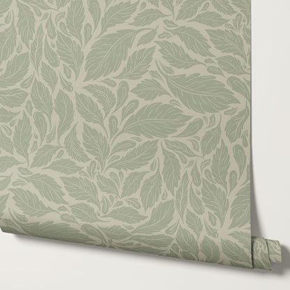 Eulalie Chateau Foliage Sage Taupe Wallpaper