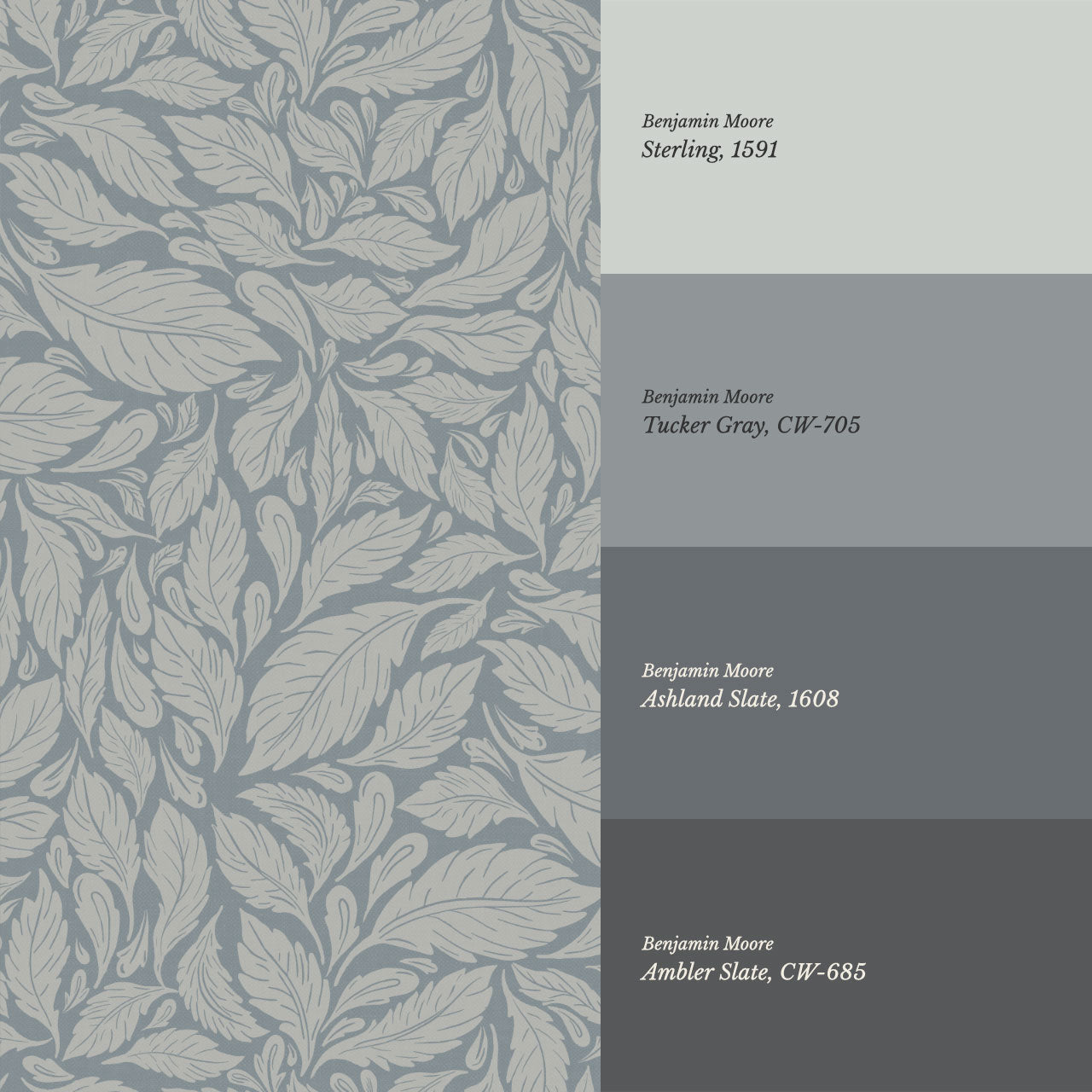 Eulalie Chateau Foliage Slate Gray Wallpaper