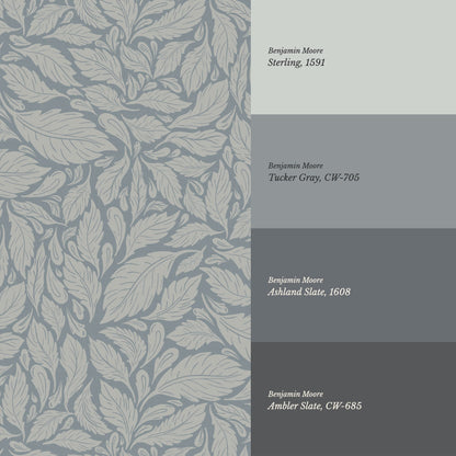 Eulalie Chateau Foliage Slate Gray Wallpaper