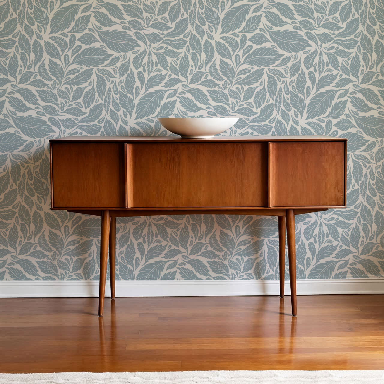 Eulalie Chateau Foliage French Blue Cream Wallpaper