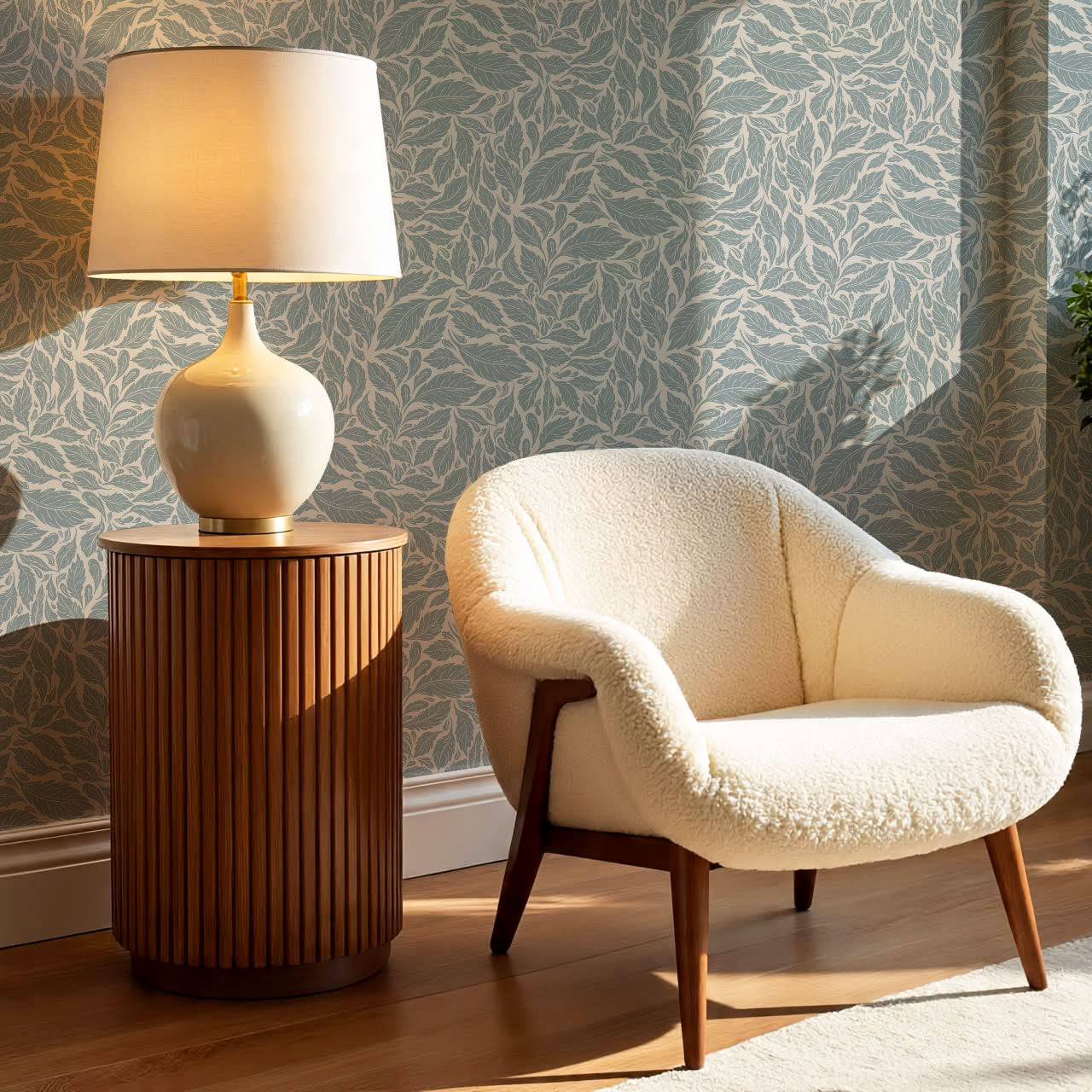 Eulalie Chateau Foliage French Blue Cream Wallpaper