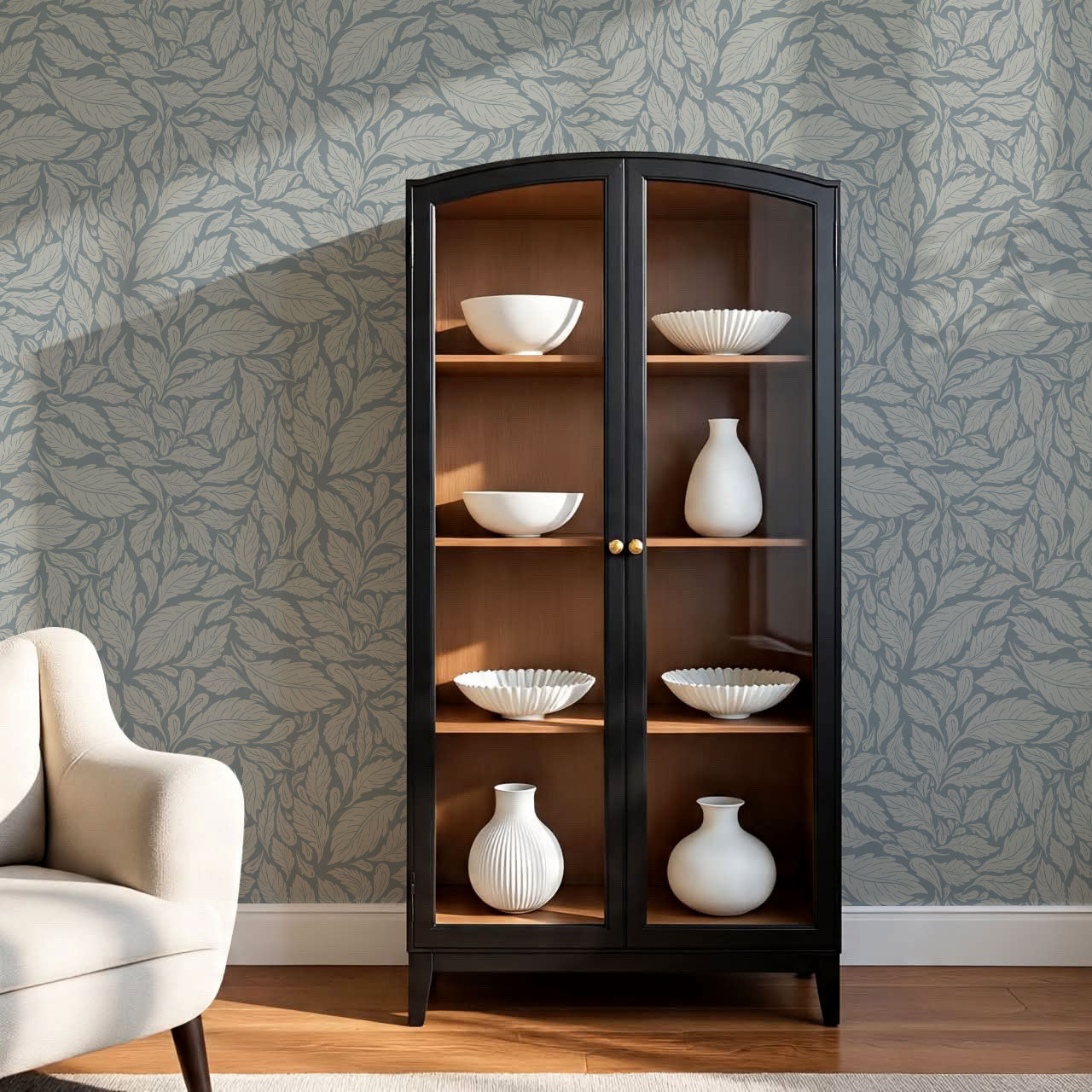 Eulalie Chateau Foliage Slate Gray Wallpaper