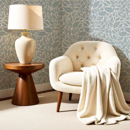 Eulalie Chateau Foliage French Blue Cream Wallpaper