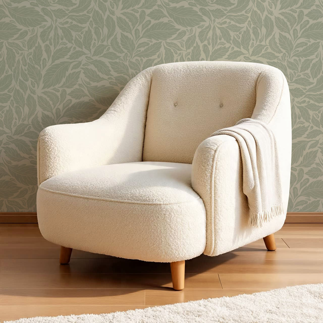 Eulalie Chateau Foliage Sage Taupe Wallpaper