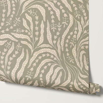 Eunis Vines Olive Wallpaper