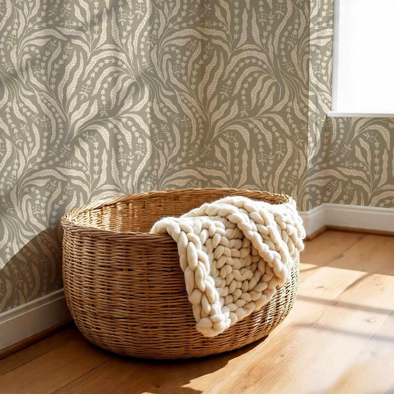 Eunis Vines Olive Wallpaper