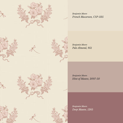 Eva Petunias and Dragonflies Mauve Blush Wallpaper
