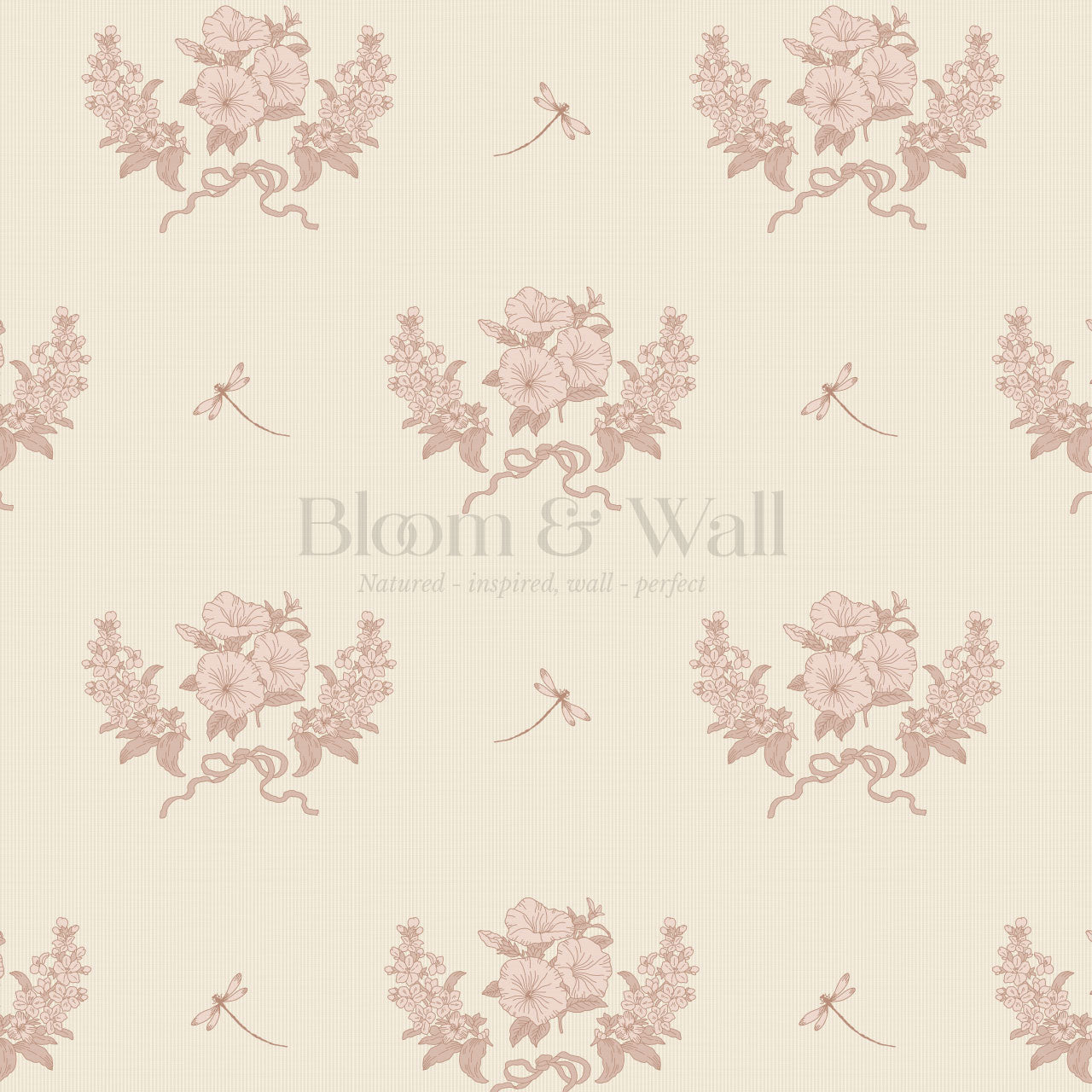 Eva Petunias and Dragonflies Mauve Blush Wallpaper
