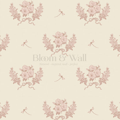 Eva Petunias and Dragonflies Mauve Blush Wallpaper