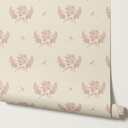 Eva Petunias and Dragonflies Mauve Blush Wallpaper