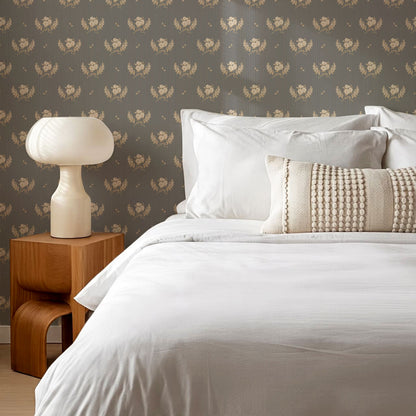 Eva Petunias and Dragonflies Pewter Gray Wallpaper