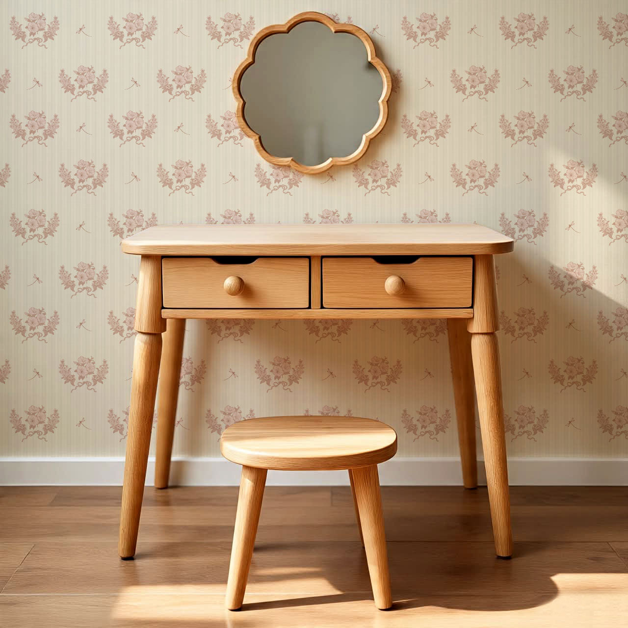 Eva Petunias and Dragonflies Mauve Blush Wallpaper