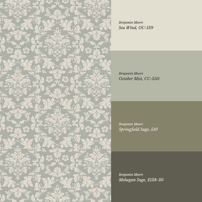 Evalia Damask Sage Stone Wallpaper