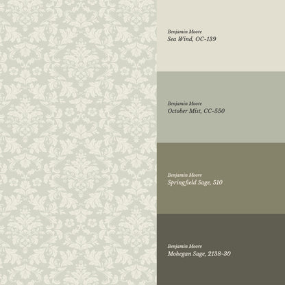 Evalia Damask Gray Sage Wallpaper