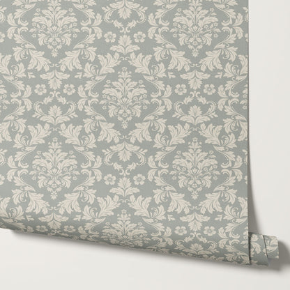 Evalia Damask Sage Stone Wallpaper