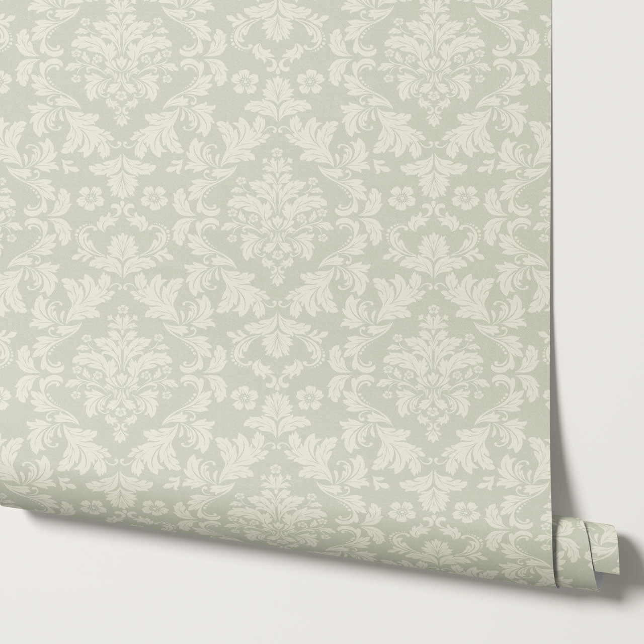 Evalia Damask Gray Sage Wallpaper