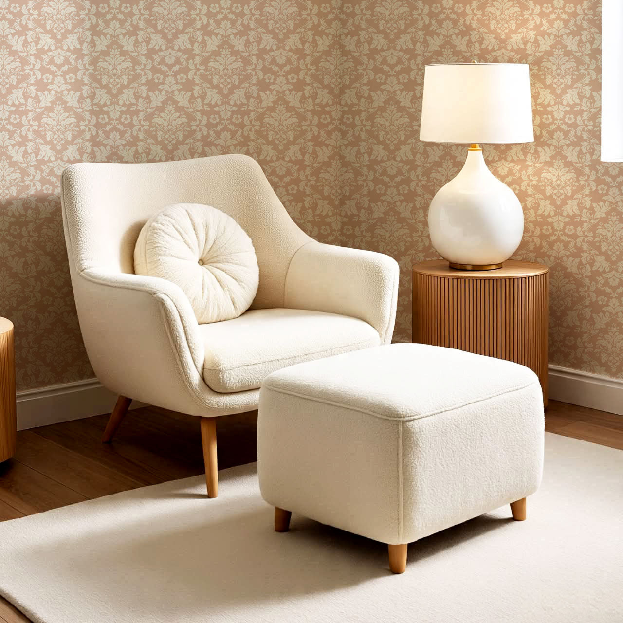 Evalia Damask Coral Peach Wallpaper