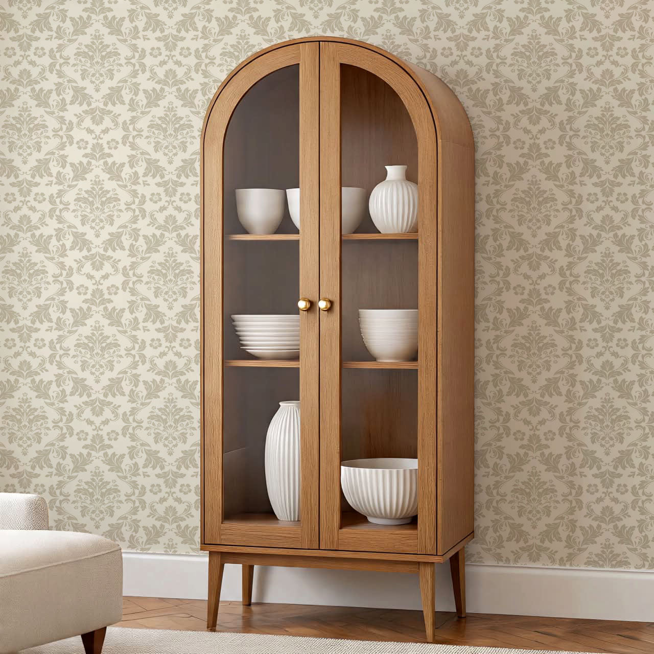 Evalia Damask Neutral Taupe Wallpaper