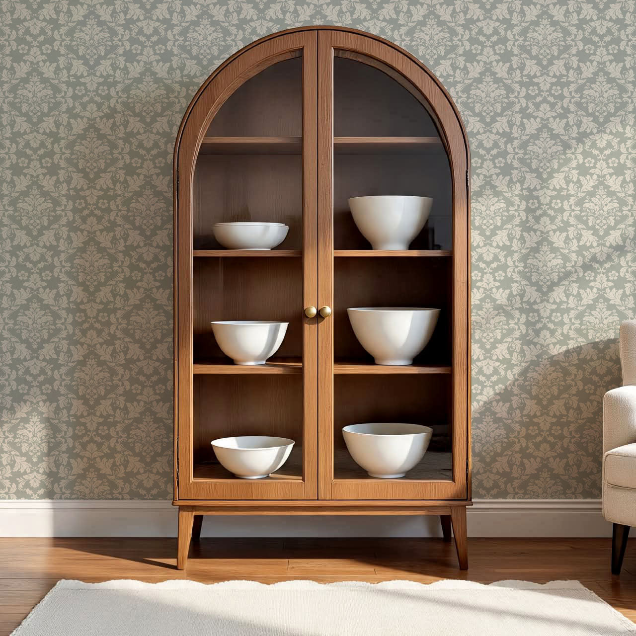 Evalia Damask Sage Stone Wallpaper