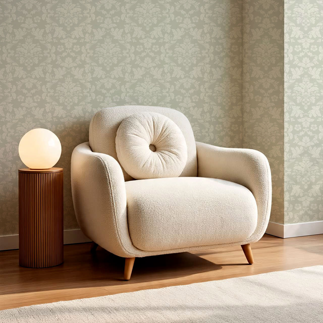 Evalia Damask Gray Sage Wallpaper