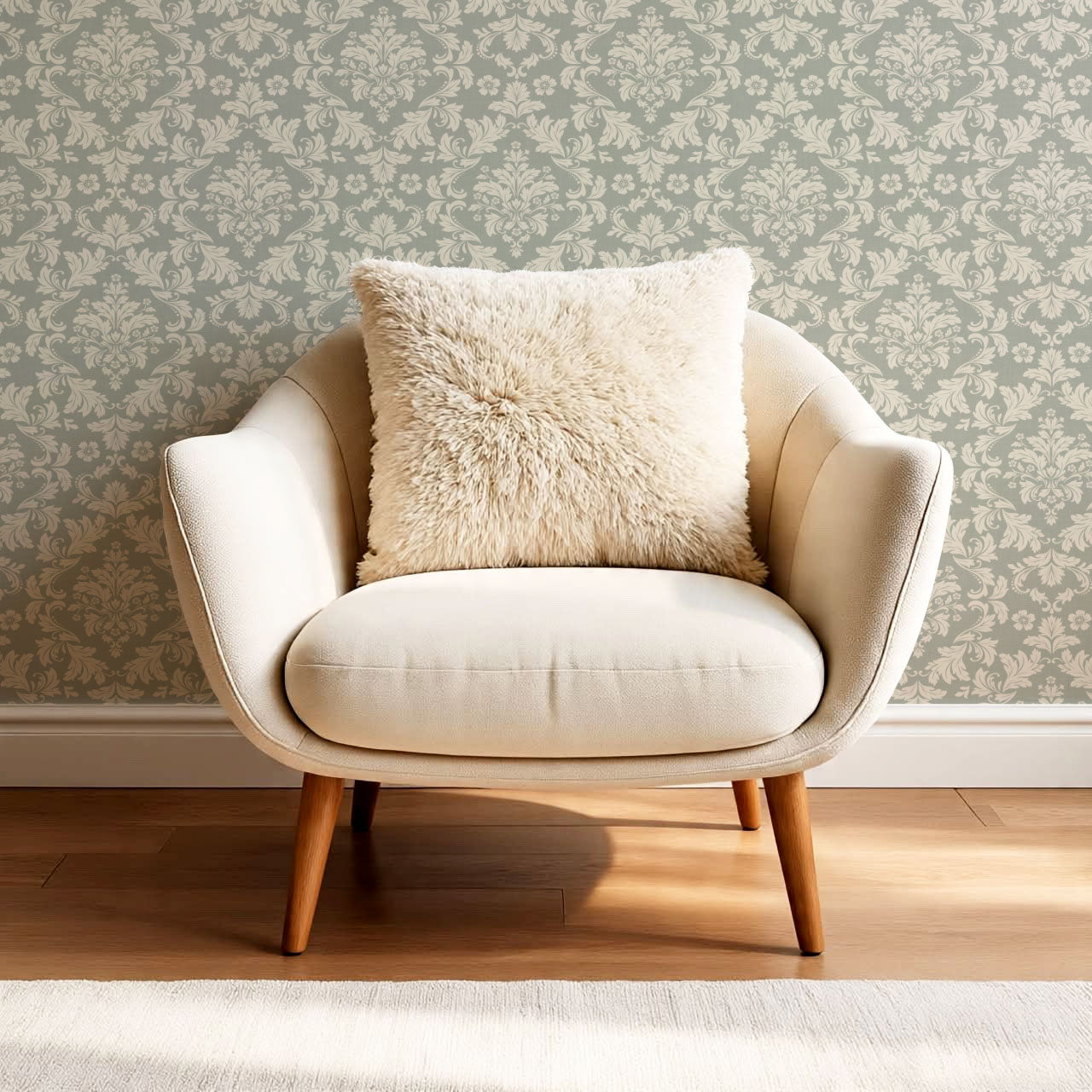 Evalia Damask Sage Stone Wallpaper