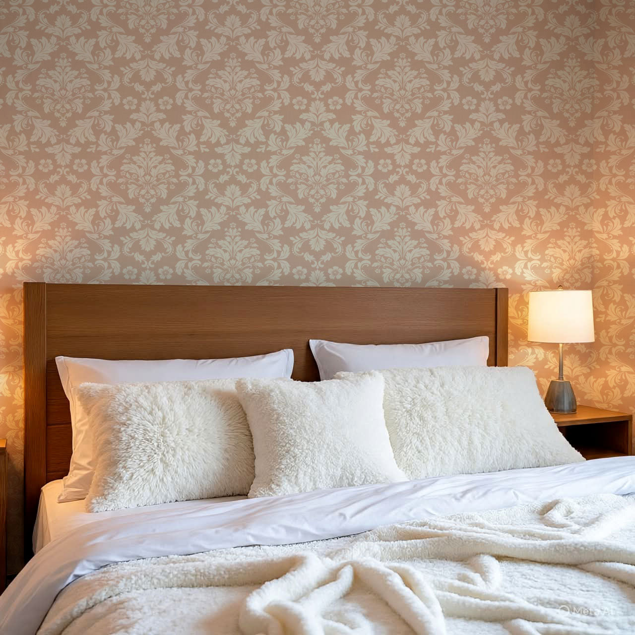 Evalia Damask Coral Peach Wallpaper