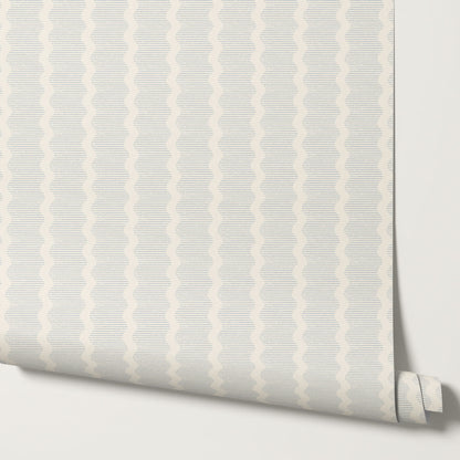 Evangeline Textured Wavy Stripes French Blue Wallpaper