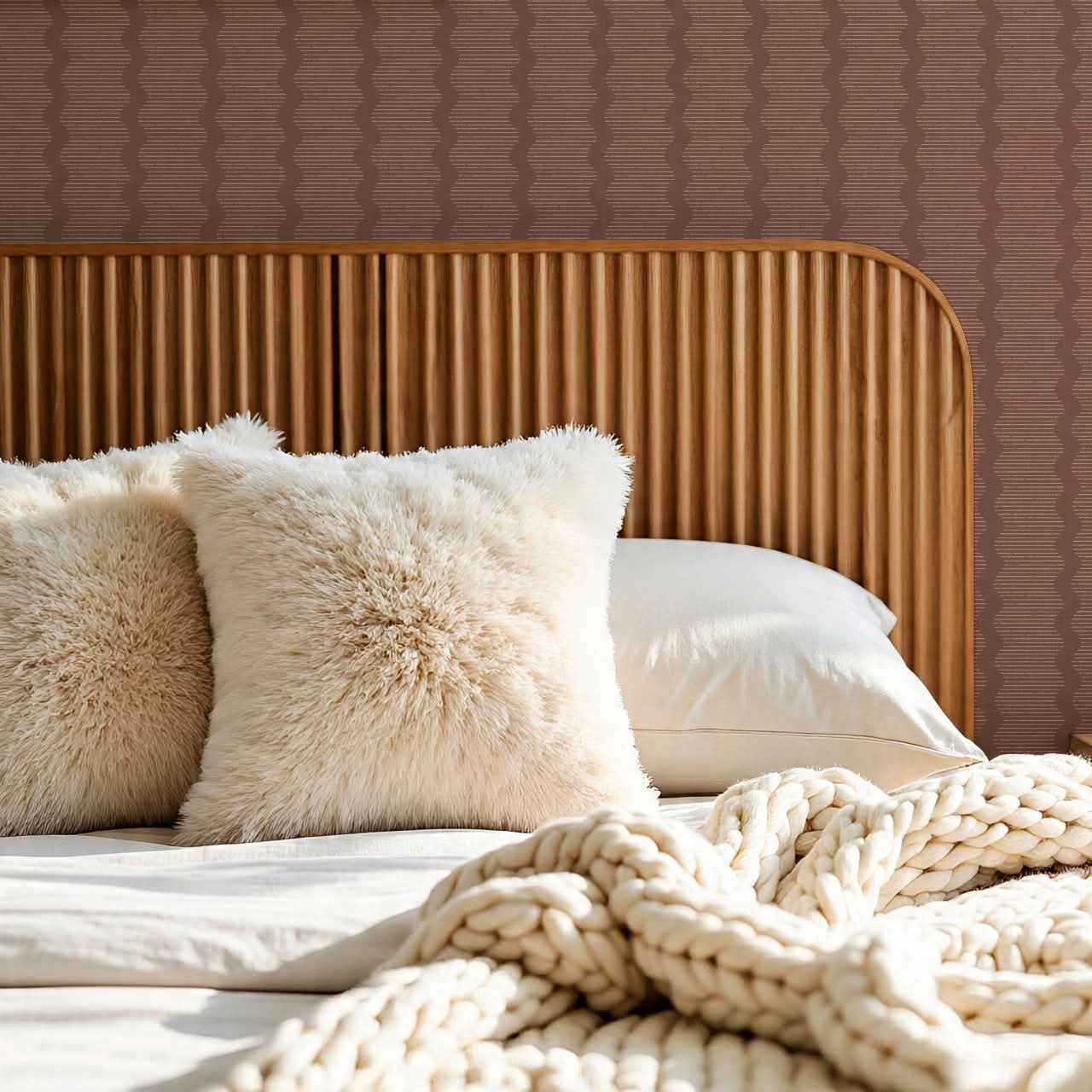 Evangeline Textured Wavy Stripes Cocoa Brown Wallpaper