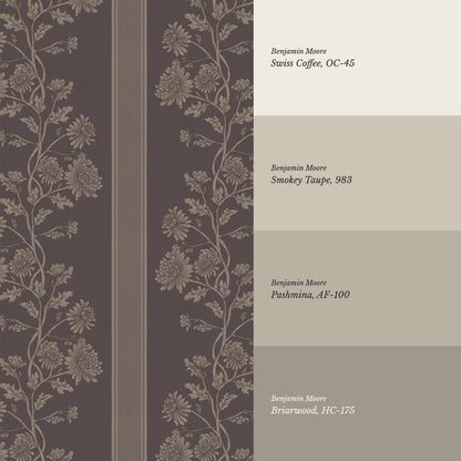 Everleigh Chrysanthemum Stripes Aged Burgundy Wallpaper