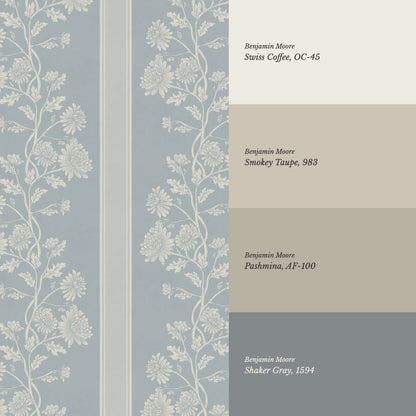 Everleigh Chrysanthemum Stripes French Blue Wallpaper