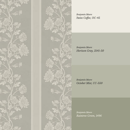 Everleigh Chrysanthemum Stripes Stone Wallpaper