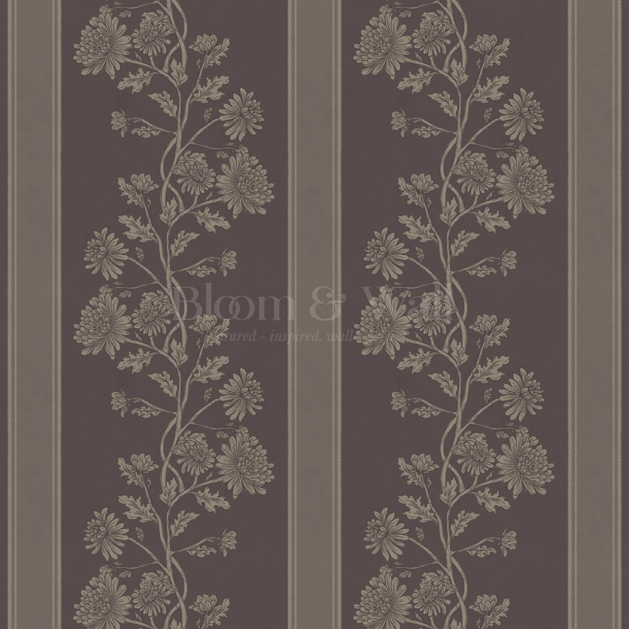 Everleigh Chrysanthemum Stripes Aged Burgundy Wallpaper