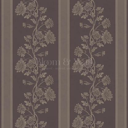 Everleigh Chrysanthemum Stripes Aged Burgundy Wallpaper