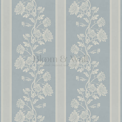 Everleigh Chrysanthemum Stripes French Blue Wallpaper
